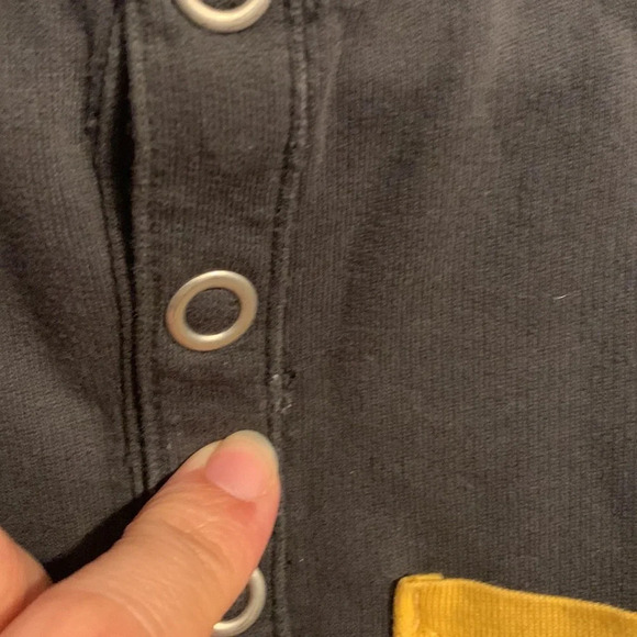 Cat and Jack sleeveless one piece romper stripes yellow pocket gray and white - Picture 2 of 5